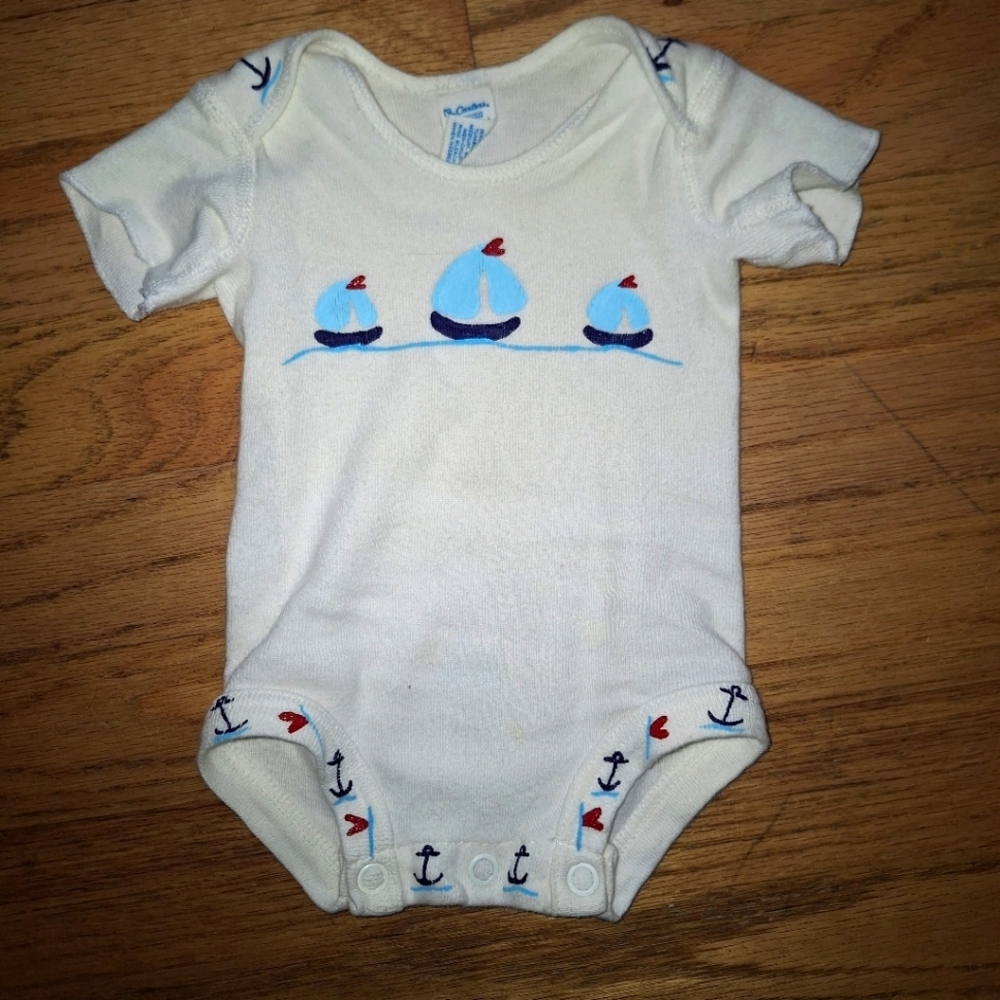 70's Carters Bodysuit Sailboat Vintage Baby Infant Newborn Boys Nautical